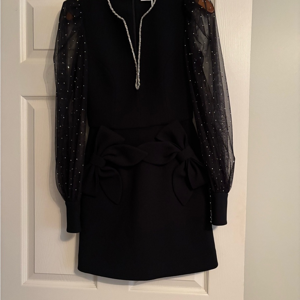 Elegant Black Dress with Sheer Sleeves - Picture 6 of 11